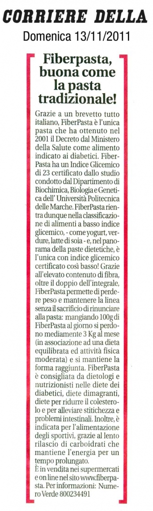FiberPasta su Corriere della Sera Novembre 2011